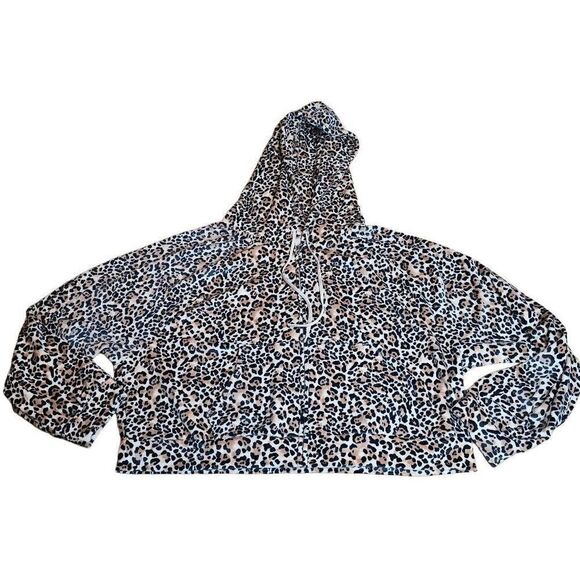 Victorias secret womens Sz XL leopard print hooded crop jacket top - Picture 4 of 8
